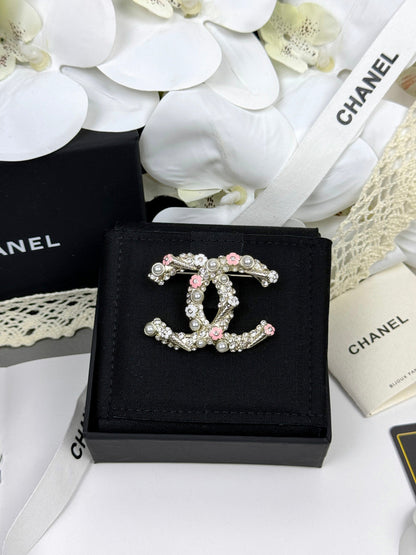 [Star Jewelry]26C Pink-White Enamel Ice Cream Cone Double C Brooch