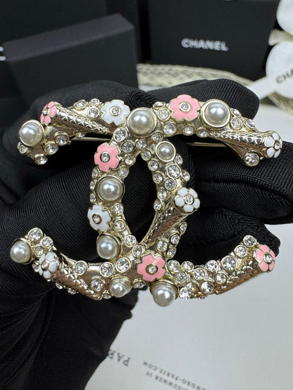 [Star Jewelry]26C Pink-White Enamel Ice Cream Cone Double C Brooch