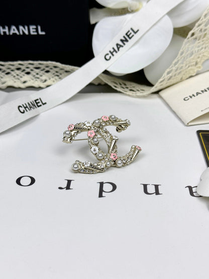 [Star Jewelry]26C Pink-White Enamel Ice Cream Cone Double C Brooch