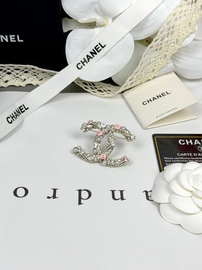 [Star Jewelry]26C Pink-White Enamel Ice Cream Cone Double C Brooch