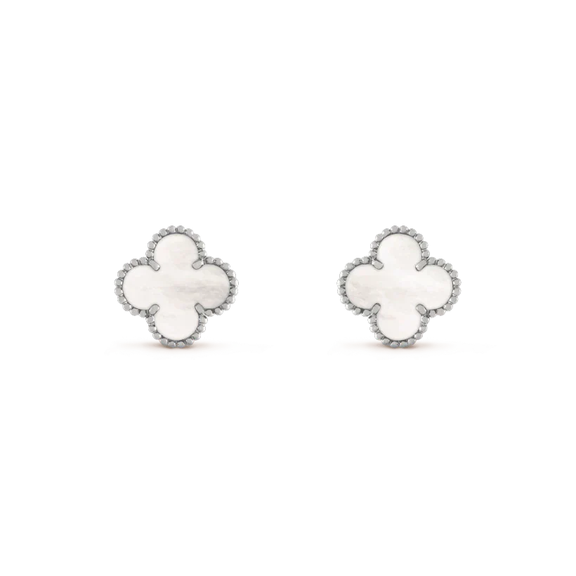 [Star Jewelry]CLOVER MEDIUM 1 MOTIFS  WHITE MOP EARRINGS SILVER