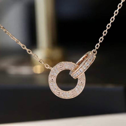 [Star Jewelry]LOVE 7.6MM NECKLACE ROSE GOLD AND SILVER  FULL DIAMOND