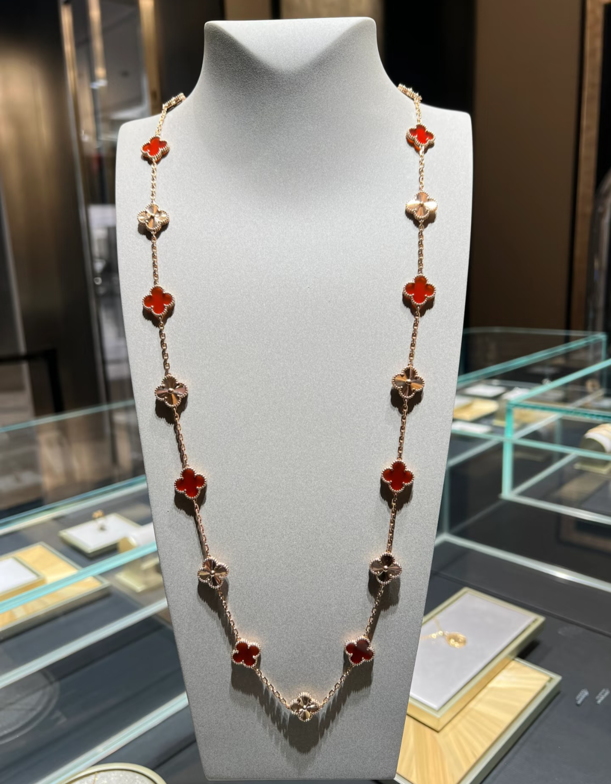 [Star Jewelry]CLOVER 20 MOTIFS LASER CARNELIAN NECKLACE