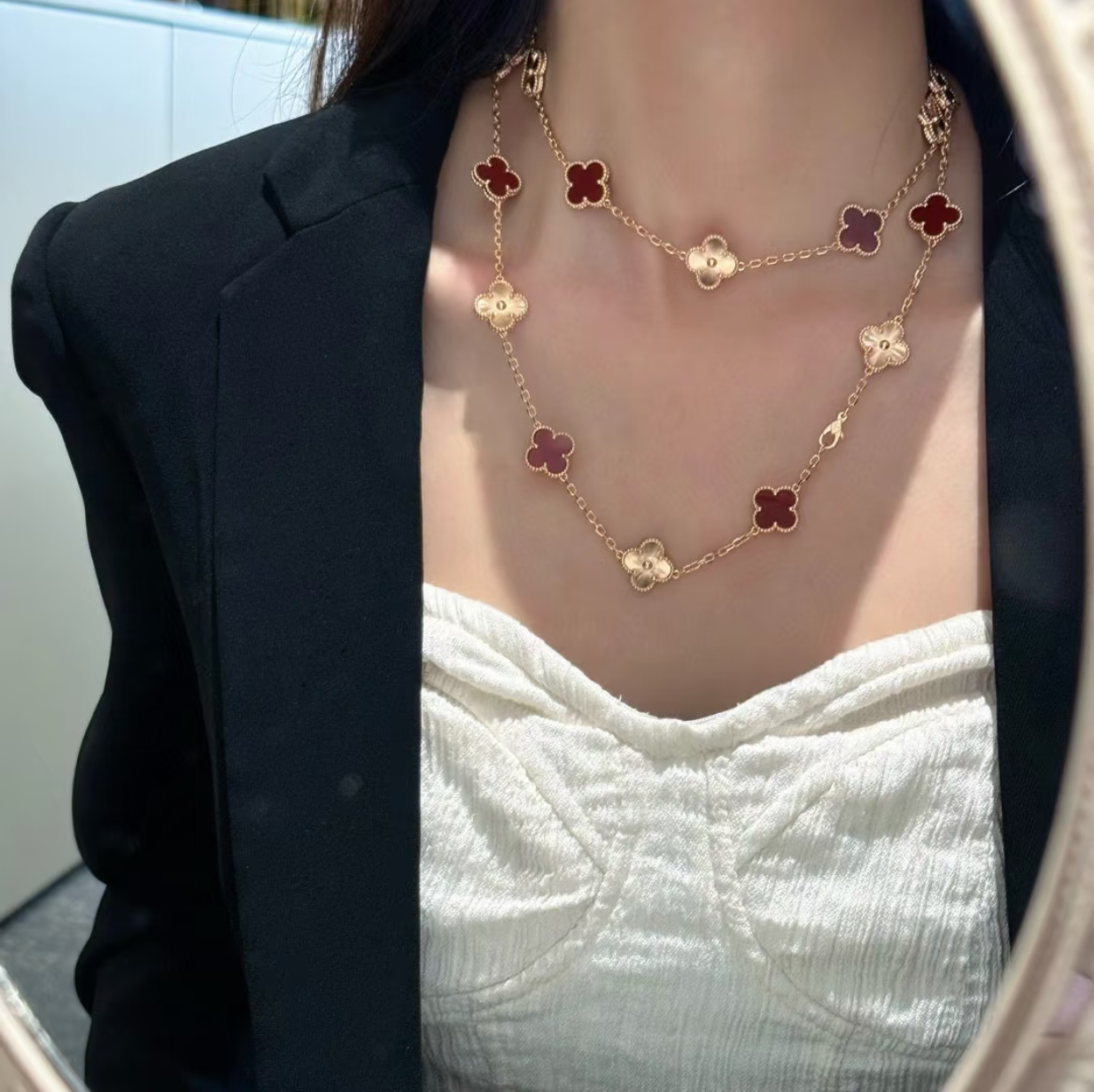 [Star Jewelry]CLOVER 20 MOTIFS LASER CARNELIAN NECKLACE