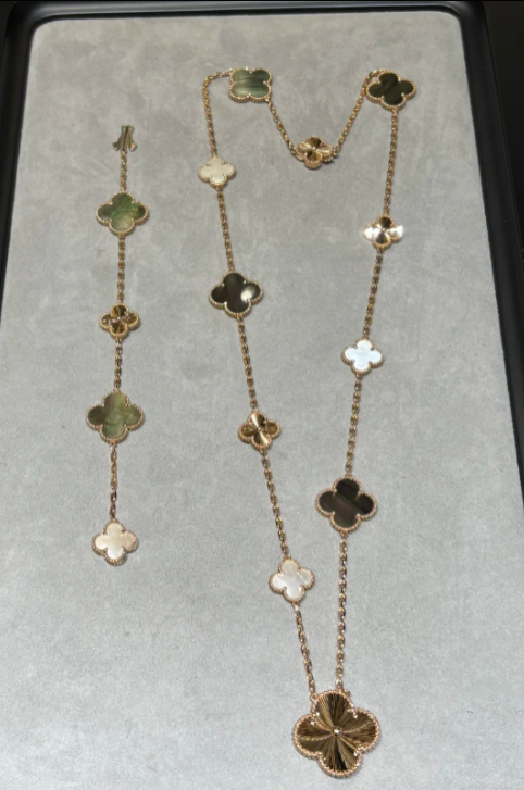[Star Jewelry]DETACHABLE CLOVER 15(11+4) FLOWER SILVER NECKLACE SET