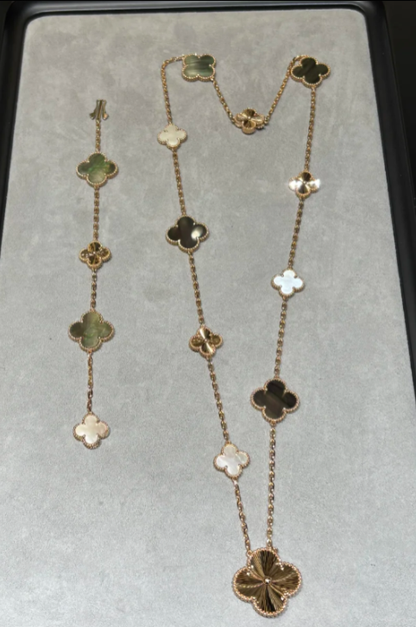 [Star Jewelry]DETACHABLE CLOVER 15(11+4) FLOWER SILVER NECKLACE SET