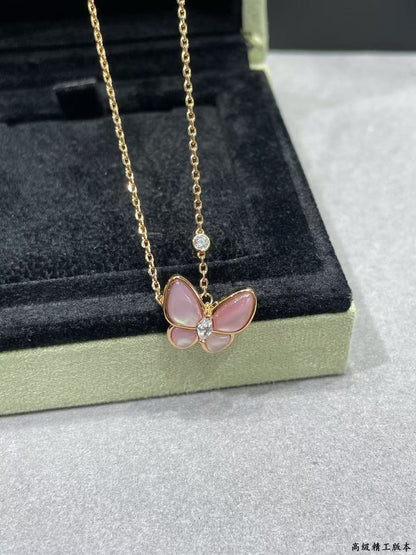 [✨Star Jewelry💎]BUTTERFLY PINK MOTHER-OF-PEARL DIAMOND NECKLACE