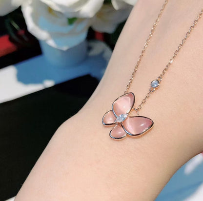 [✨Star Jewelry💎]BUTTERFLY PINK MOTHER-OF-PEARL DIAMOND NECKLACE