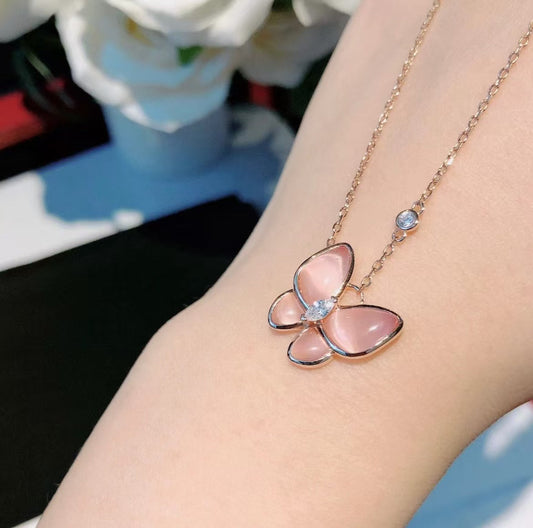 [✨Star Jewelry💎]BUTTERFLY PINK MOTHER-OF-PEARL DIAMOND NECKLACE