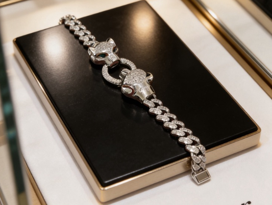 [Star Jewelry] Cartier Panthère Double Panther Head Cuban Link Bracelet