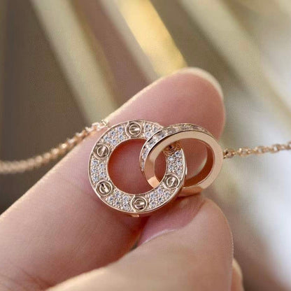 [Star Jewelry]LOVE 7.6MM NECKLACE ROSE GOLD AND SILVER  FULL DIAMOND