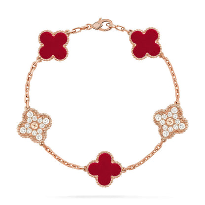 [Star Jewelry] CLOVER 5 MOTIF RED CORNELIAN BRACELET COLLECTION