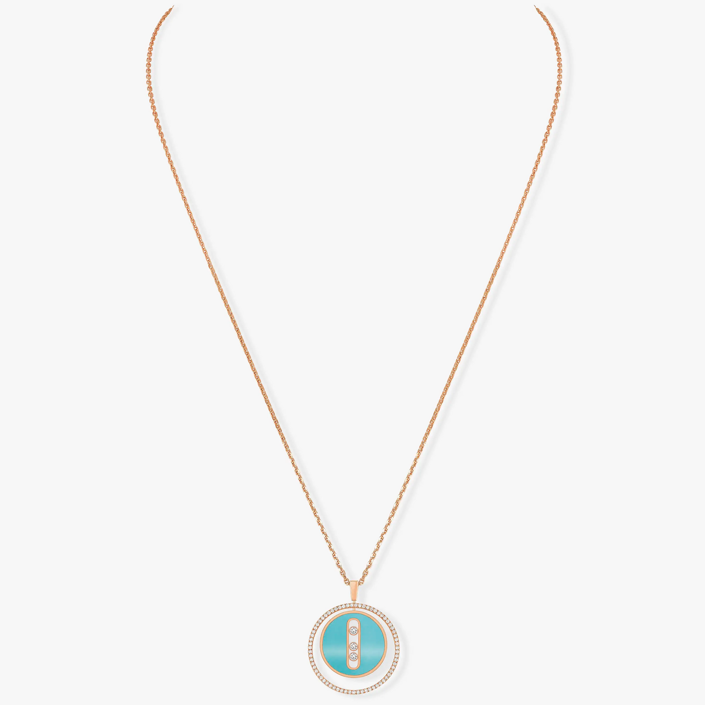 [Stars Jewelry]LUCKY MOVE 3 DIAMONDS TURQUOISE PINK GOLD DIAMOND NECKLACE