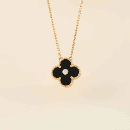 [Star Jewelry]CLOVER 15MM DIAMOND ONYX NECKLACE
