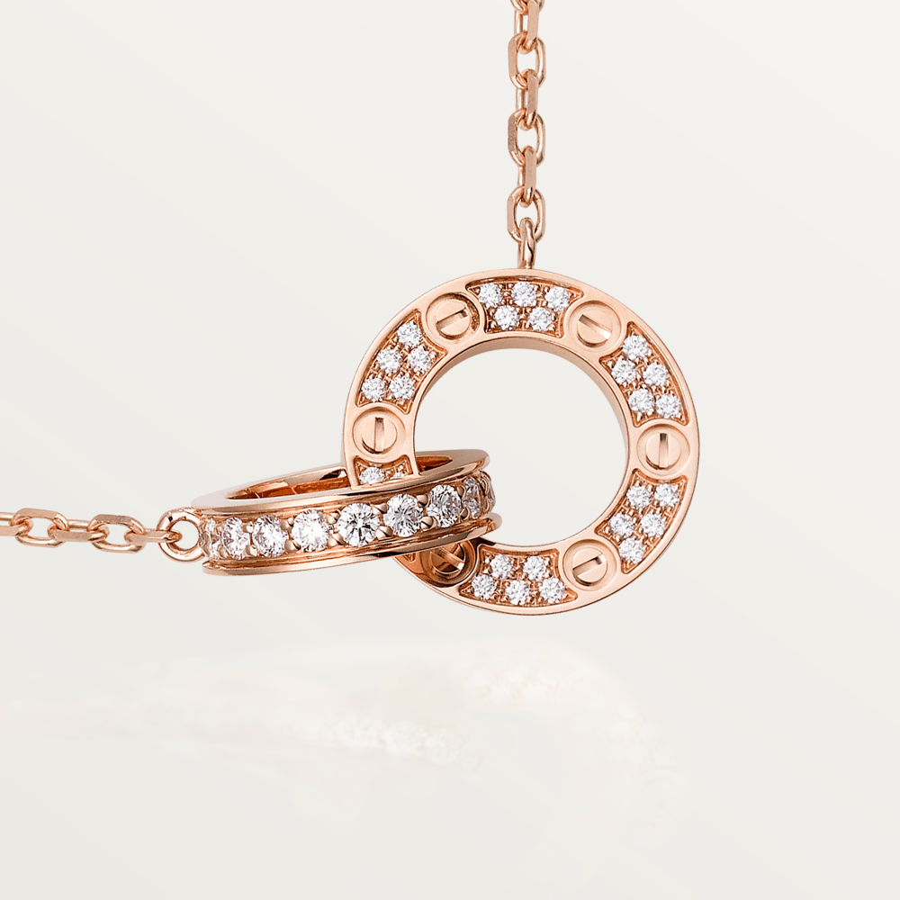 [Star Jewelry]LOVE 7.6MM NECKLACE ROSE GOLD AND SILVER  FULL DIAMOND