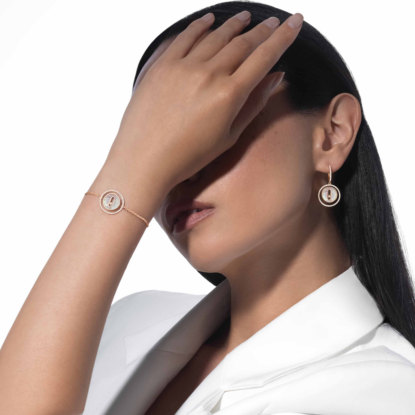 [Stars Jewelry]LUCKY MOVE WHITE MOTHER OF PEARL PINK GOLD DIAMOND BRACELET
