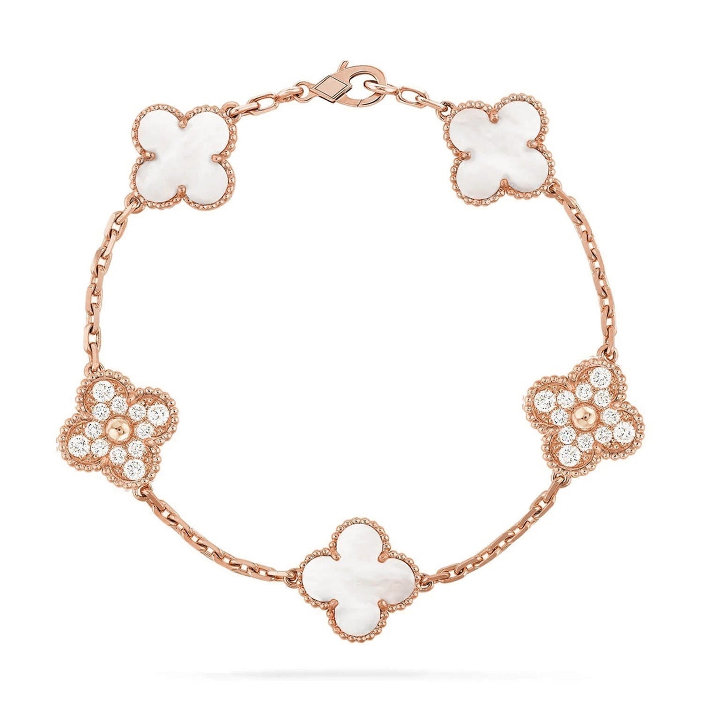 [Star Jewelry]CLOVER WHITE PEARL MOP 5 MOTIF BRACELET COLLECTION
