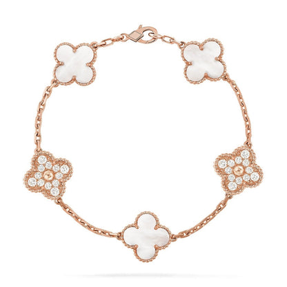 [Star Jewelry]CLOVER WHITE PEARL MOP 5 MOTIF BRACELET COLLECTION