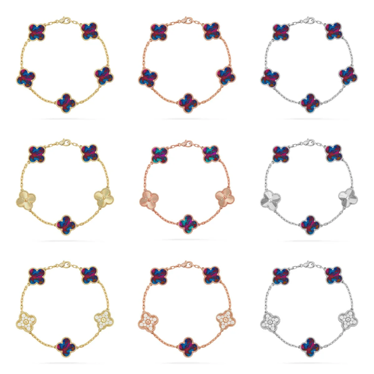 [Star Jewelry]CLOVER 5 MOTIF COLOR GEMSTONES BRACELET COLLECTION