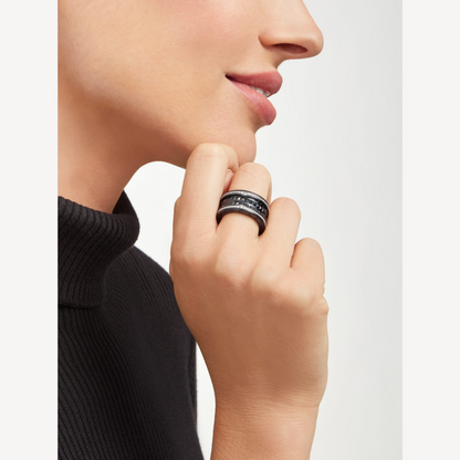 [Star Jewelry]ZERO 1 ROCK FOUR-BAND BLACK CERAMIC WITH STUDDED SPIRAL AND PAVED DIAMONDS RING