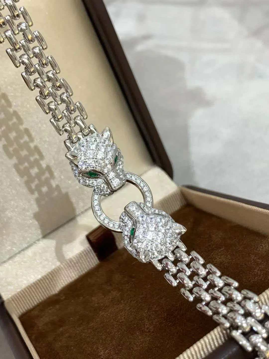 [Star Jewelry] Cartier Panthère Double Panther Head Cuban Link Bracelet