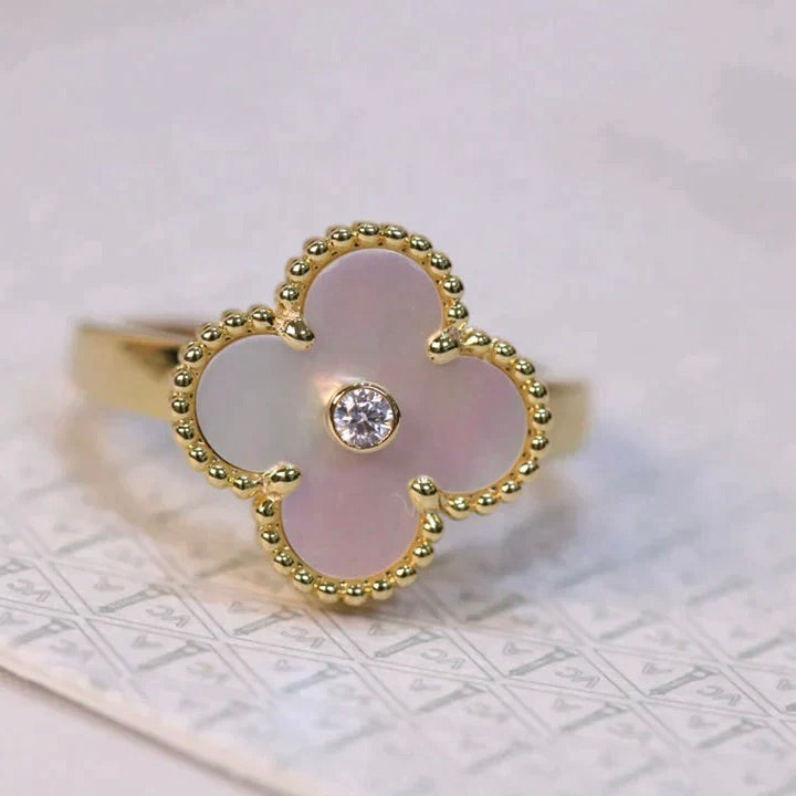 [Star Jewelry]CLOVER PINK MOP RING GOLD DIAMOND