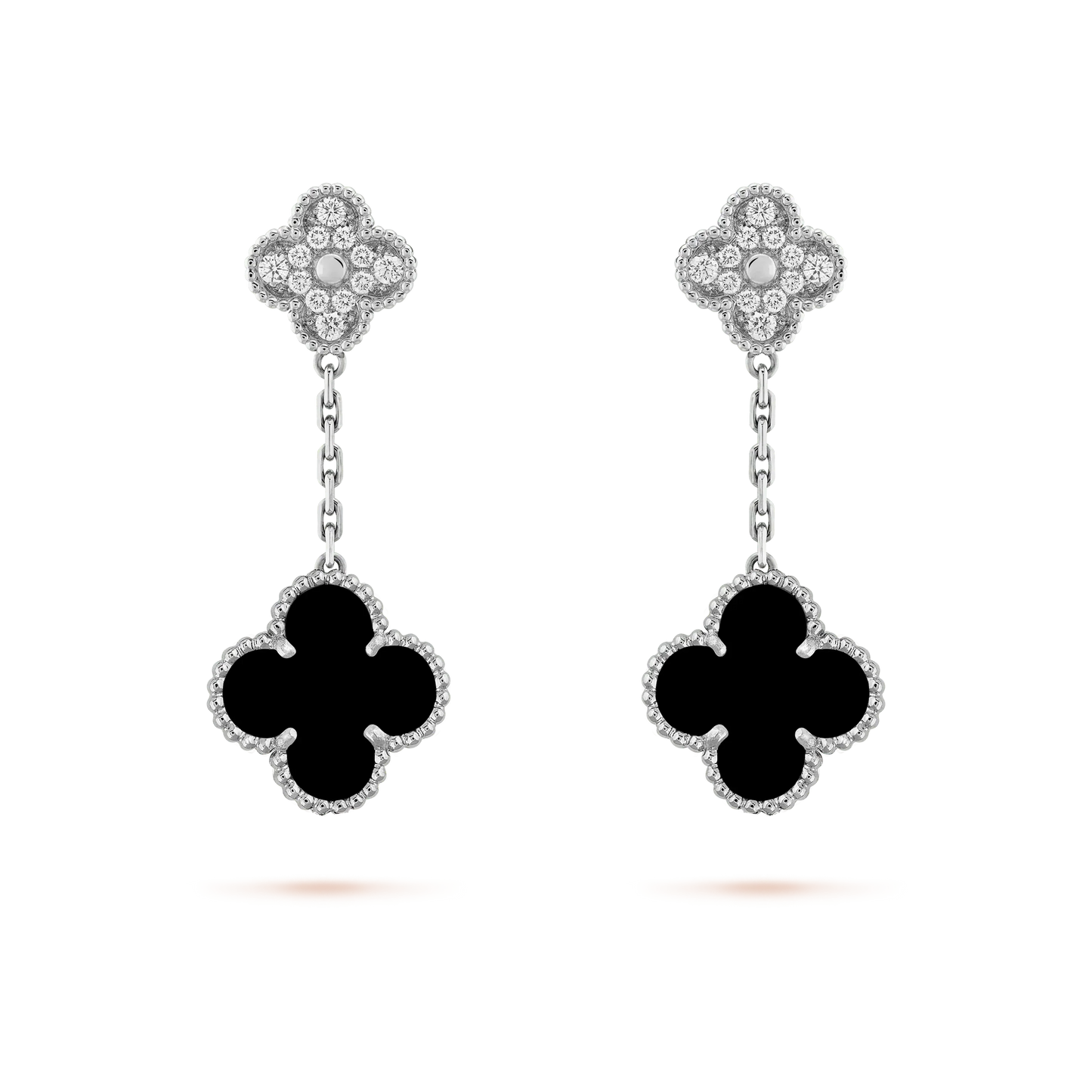 [Star Jewelry]CLOVER 2 MOTIFS  DIAMOND ONYX EARRINGS SILVER
