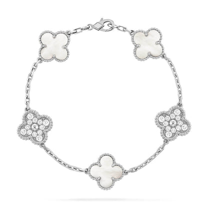 [Star Jewelry]CLOVER WHITE PEARL MOP 5 MOTIF BRACELET COLLECTION