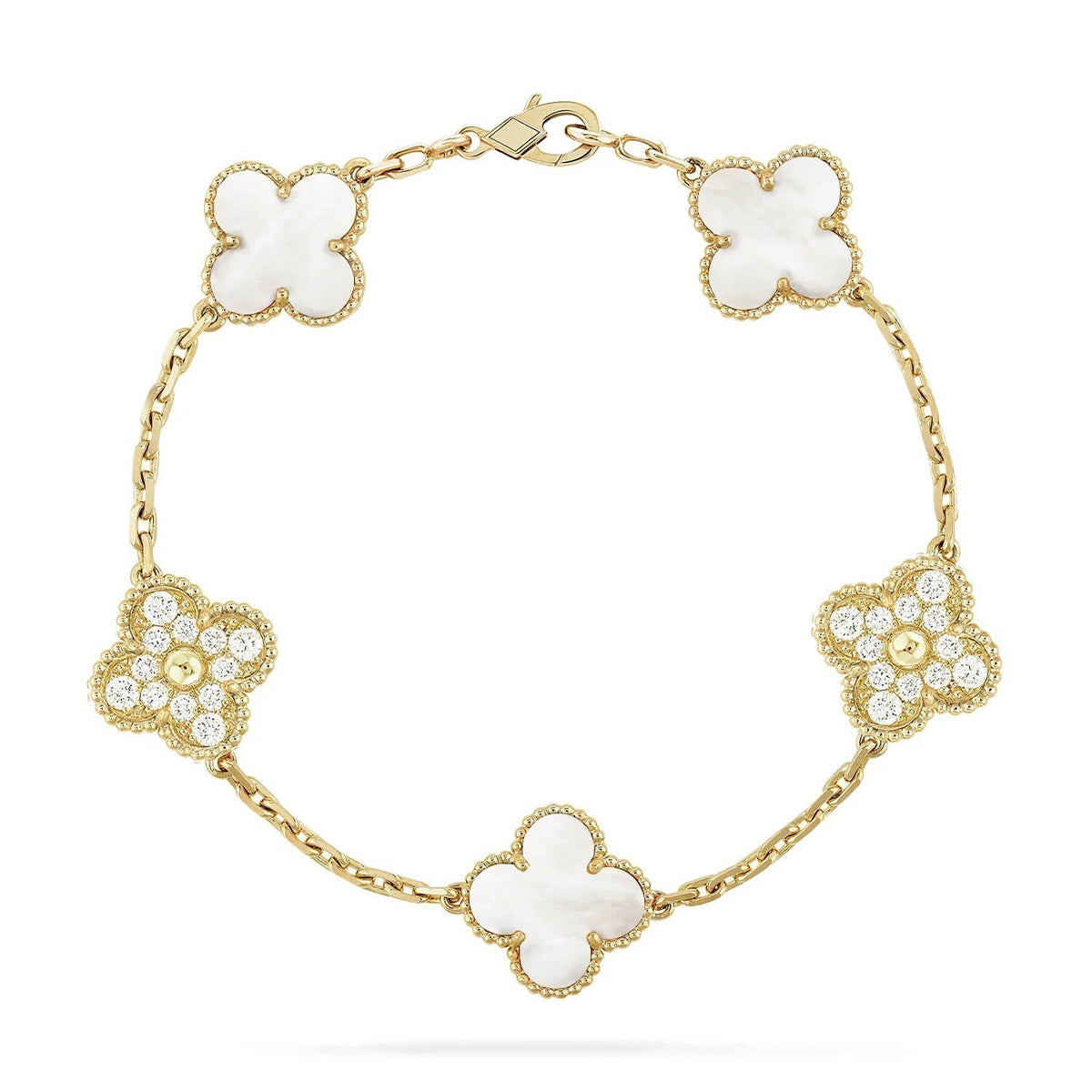 [Star Jewelry]CLOVER WHITE PEARL MOP 5 MOTIF BRACELET COLLECTION