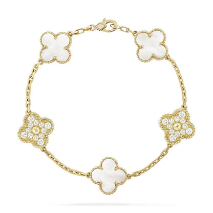 [Star Jewelry]CLOVER WHITE PEARL MOP 5 MOTIF BRACELET COLLECTION