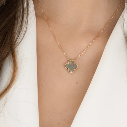 [Star Jewelry]CLOVER 15MM  GRAY MOTHER OF PEARL NECKLACE