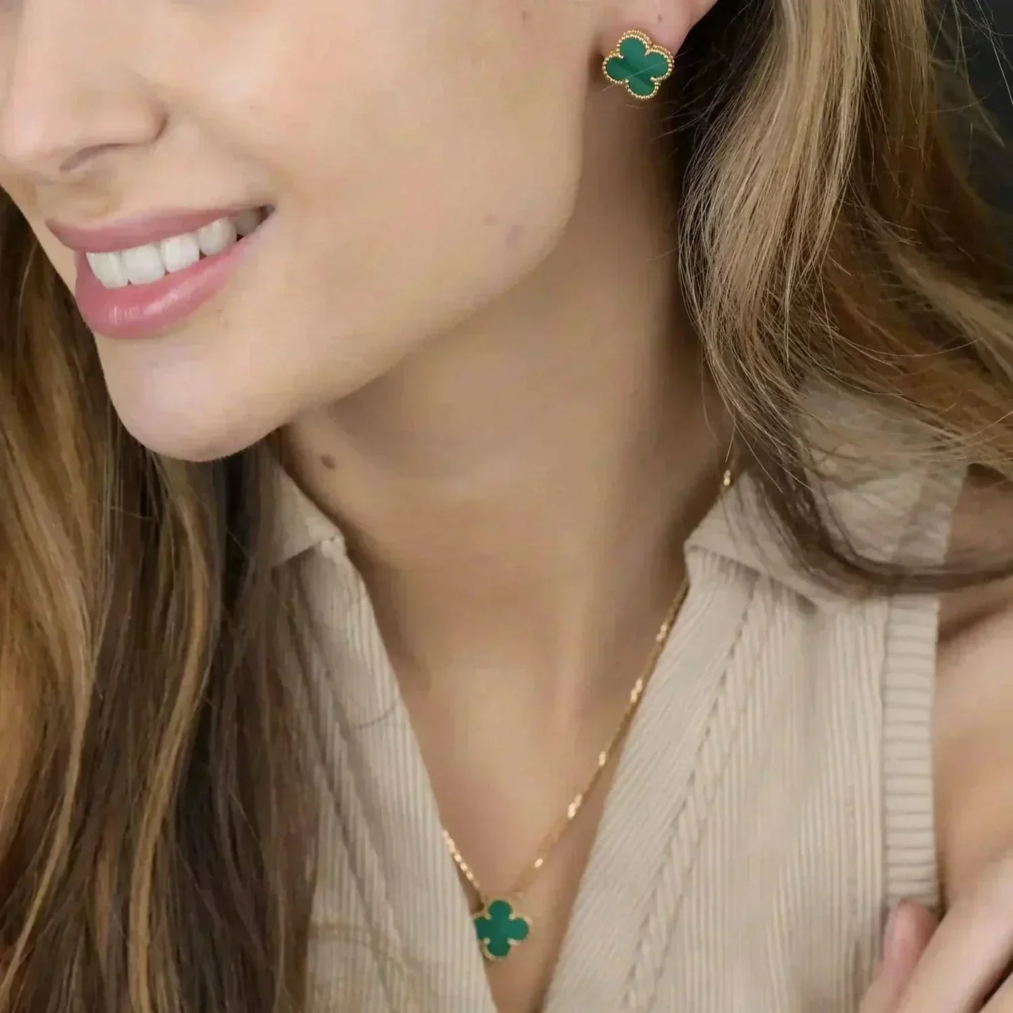 [Star Jewelry]CLOVER MINI 9.5MM MALACHITE  EARRINGS