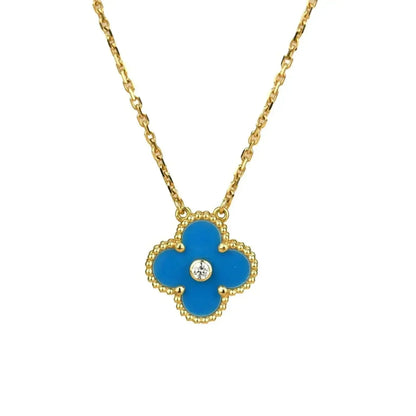 [Star Jewelry]CLOVER 15MM DIAMOND AND BLUE AGATE NECKLACE
