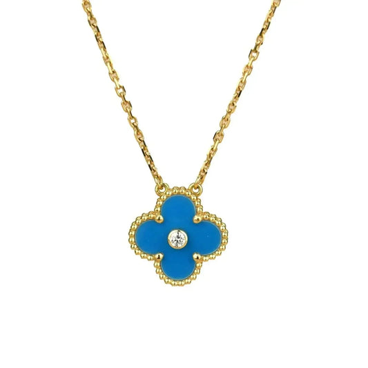 [Star Jewelry]CLOVER 15MM DIAMOND AND BLUE AGATE NECKLACE