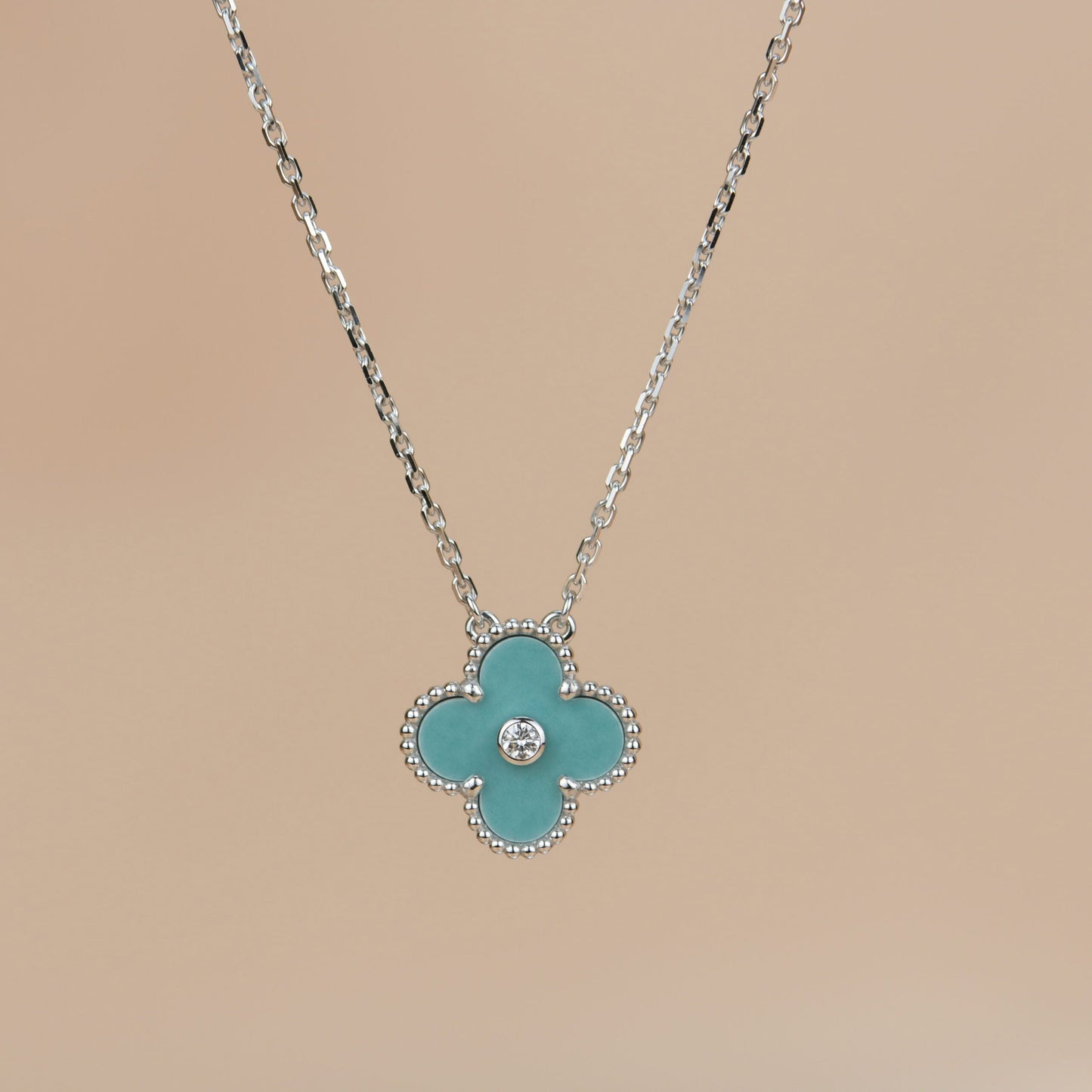 [Star Jewelry]CLOVER 15MM DIAMOND SVRES PORCELAIN  NECKLACE SILVER