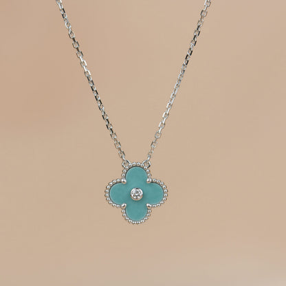 [Star Jewelry]CLOVER 15MM DIAMOND SVRES PORCELAIN  NECKLACE SILVER