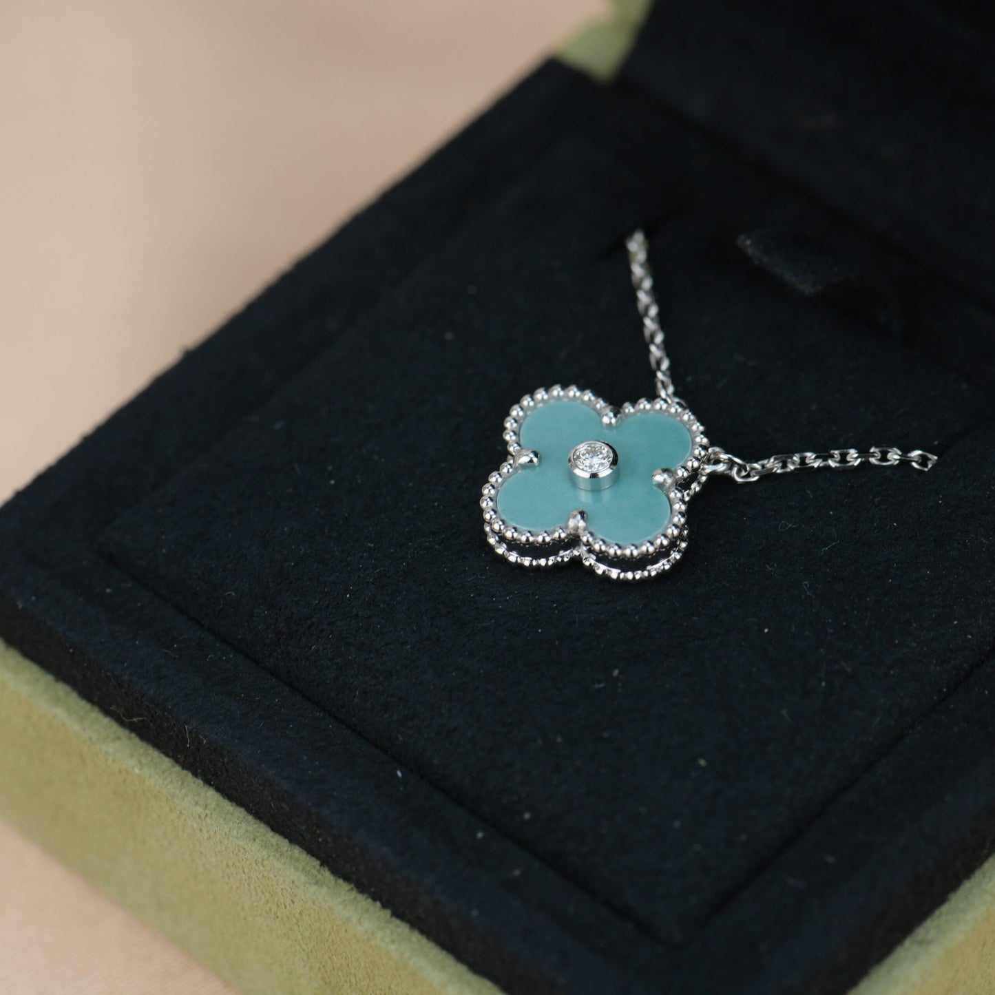 [Star Jewelry]CLOVER 15MM DIAMOND SVRES PORCELAIN  NECKLACE SILVER