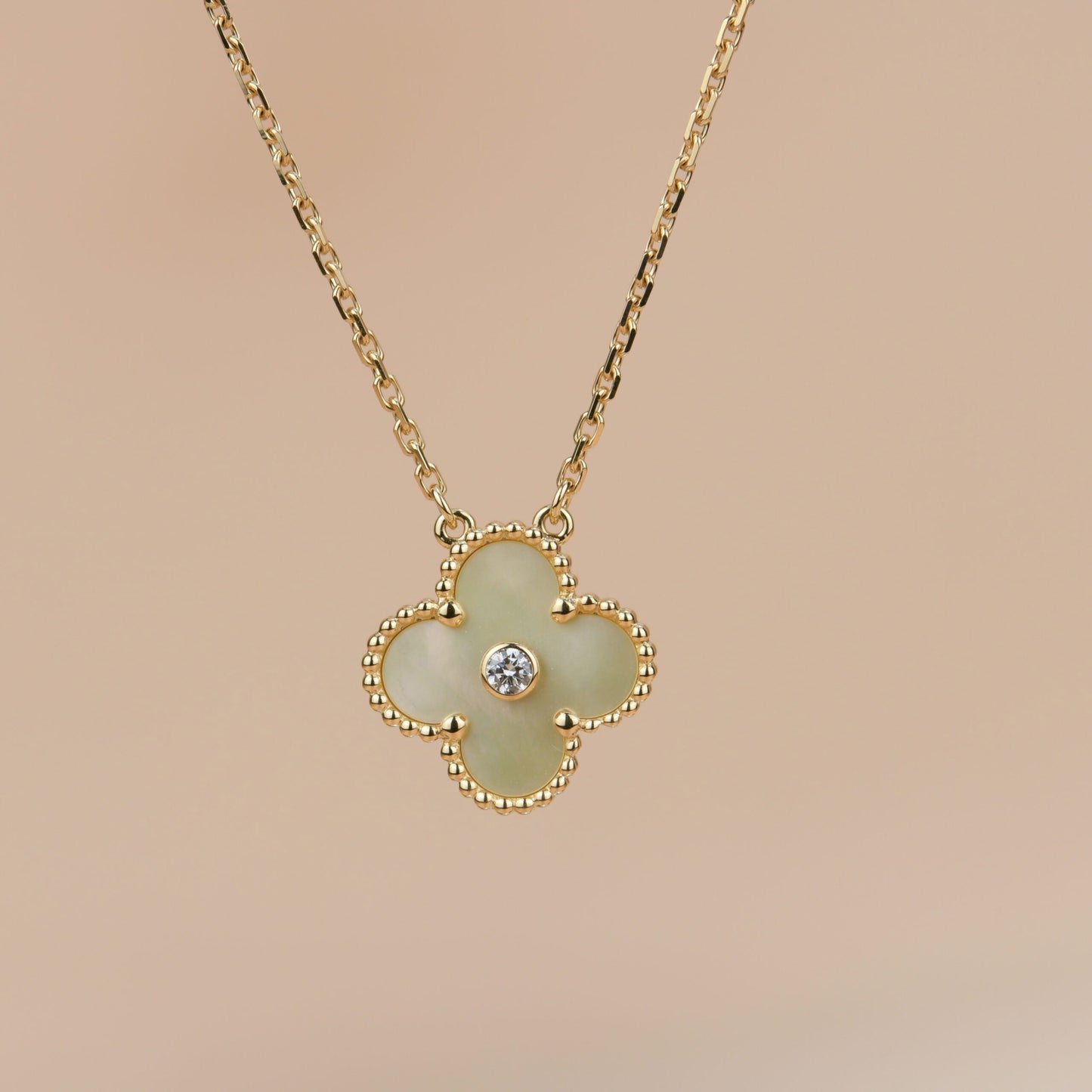 [Star Jewelry]CLOVER 15MM DIAMOND GOLD MOTHER OF PEARL NECKLACE