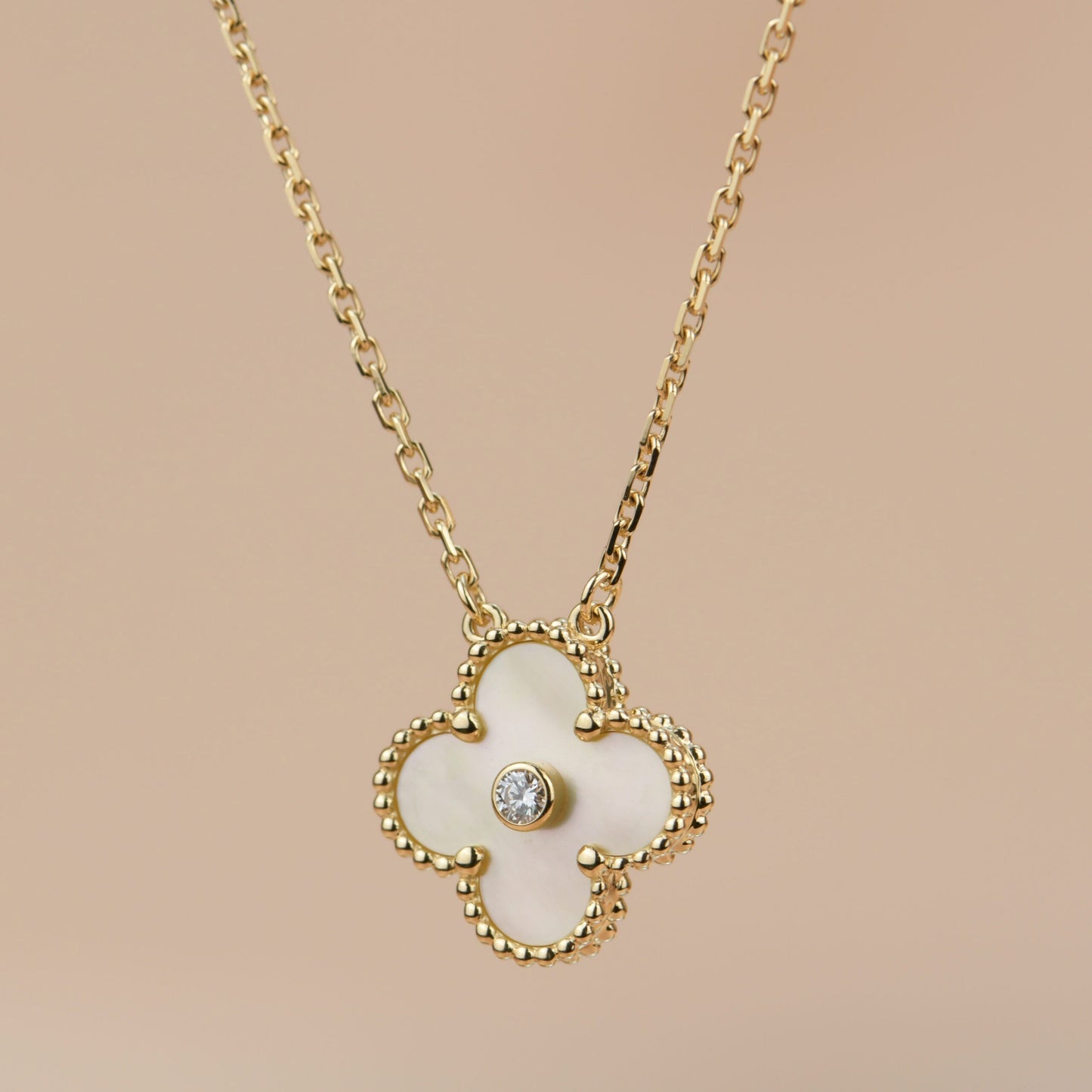 [Star Jewelry]CLOVER 15MM DIAMOND GOLD MOTHER OF PEARL NECKLACE