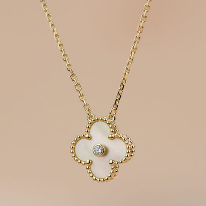 [Star Jewelry]CLOVER 15MM DIAMOND GOLD MOTHER OF PEARL NECKLACE
