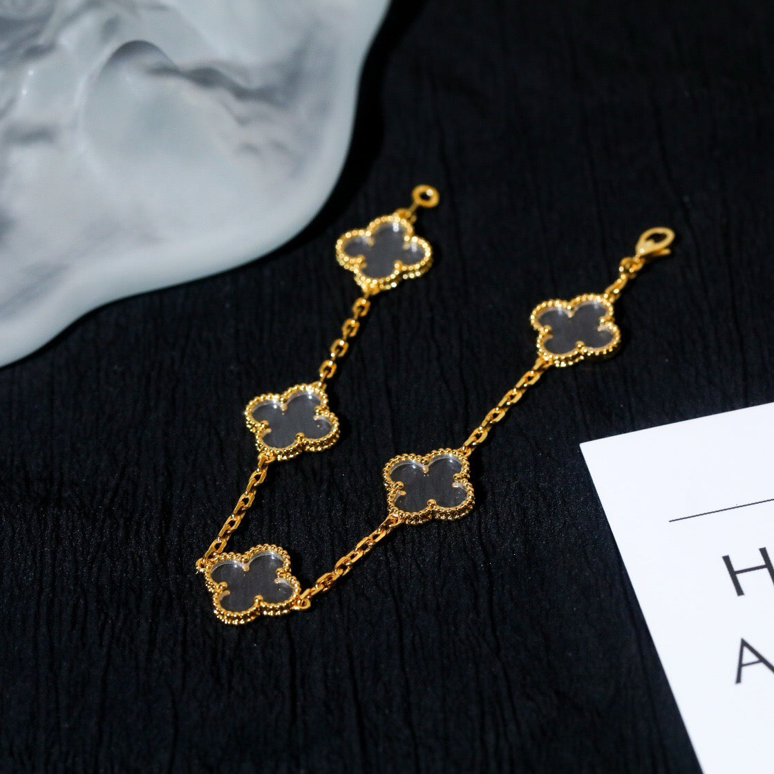 [Star Jewelry]CLOVER 5 MOTIF ROCK CRYSTAL BRACELET