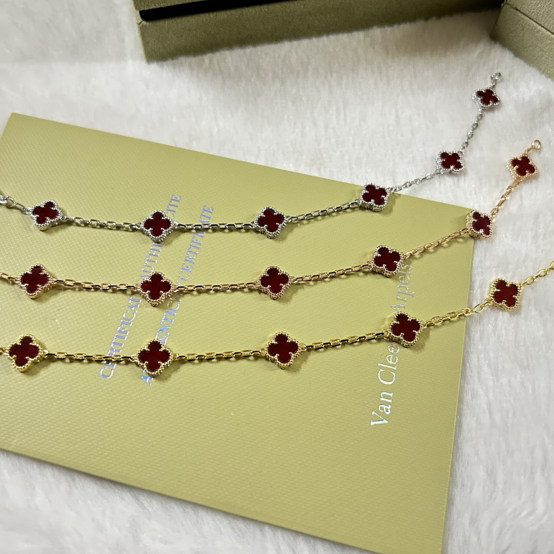 [Star Jewelry]CLOVER 6 MOTIF RED AGATE BRACELET
