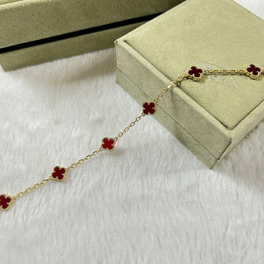 [Star Jewelry]CLOVER 6 MOTIF RED AGATE BRACELET