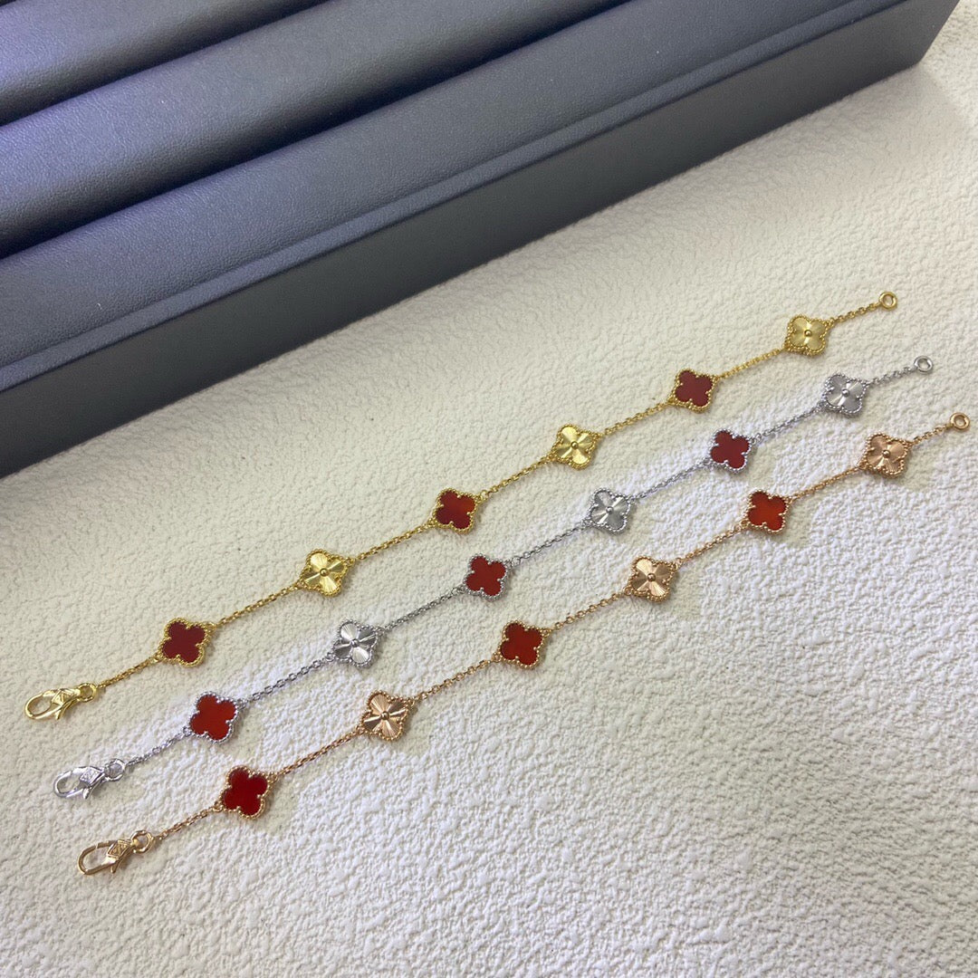 [Star Jewelry]CLOVER 6 MOTIF RED AGATE LASER BRACELET