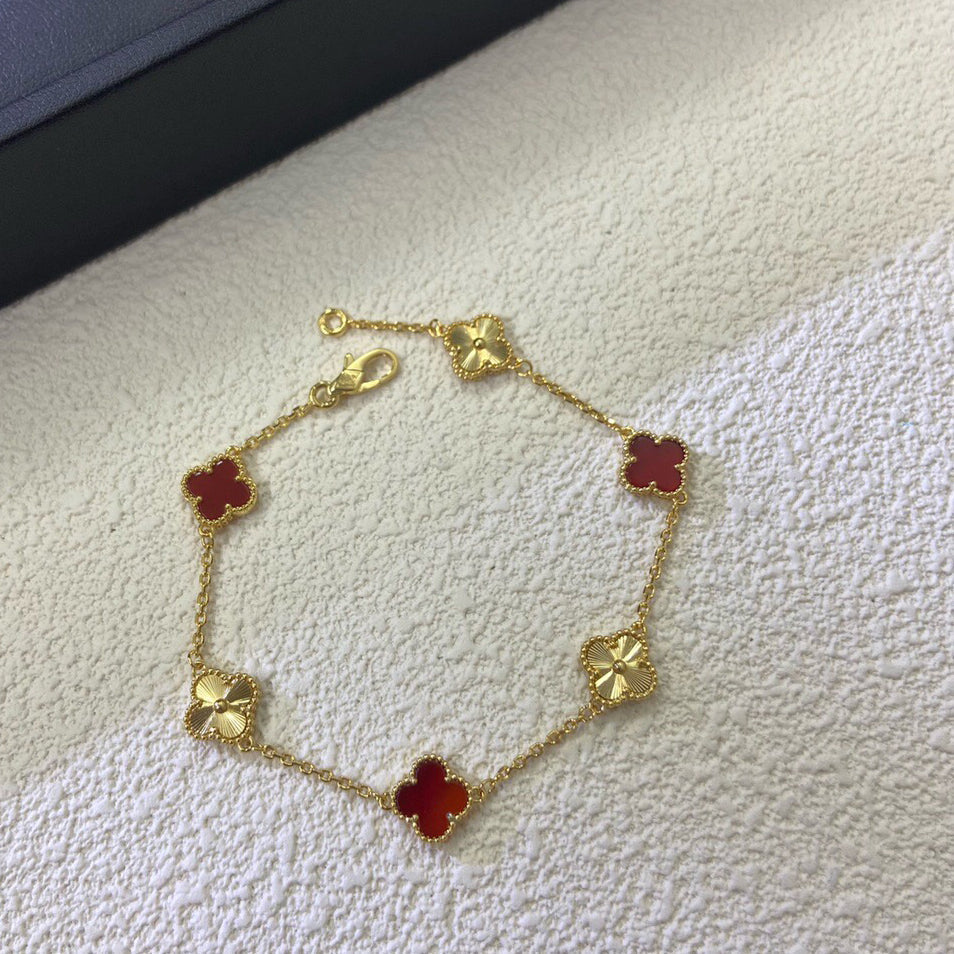 [Star Jewelry]CLOVER 6 MOTIF RED AGATE LASER BRACELET