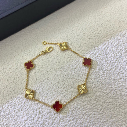 [Star Jewelry]CLOVER 6 MOTIF RED AGATE LASER BRACELET