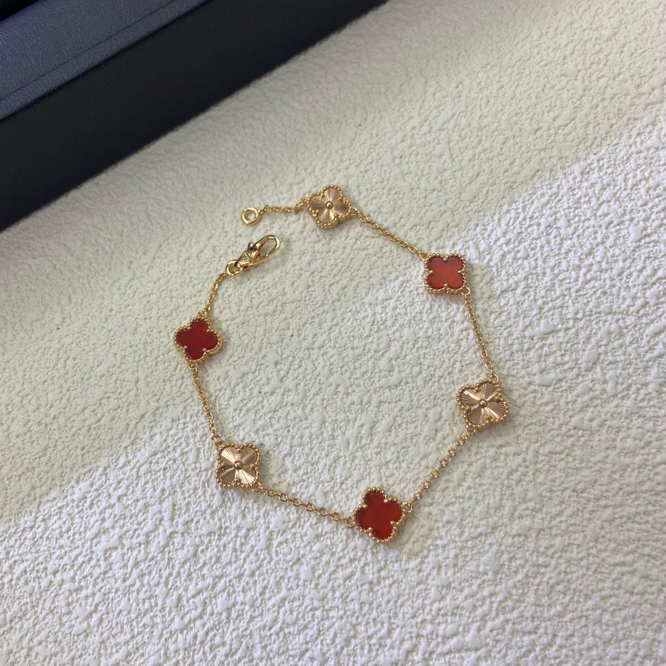 [Star Jewelry]CLOVER 6 MOTIF RED AGATE LASER BRACELET
