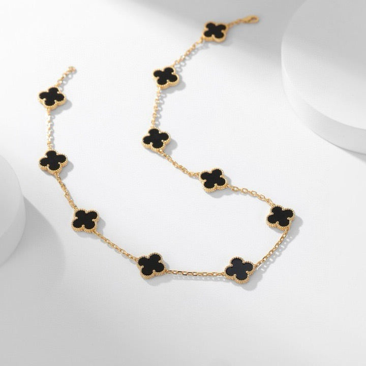 [Star Jewelry]CLOVER 10 MOTIFS ONYX NECKLACE