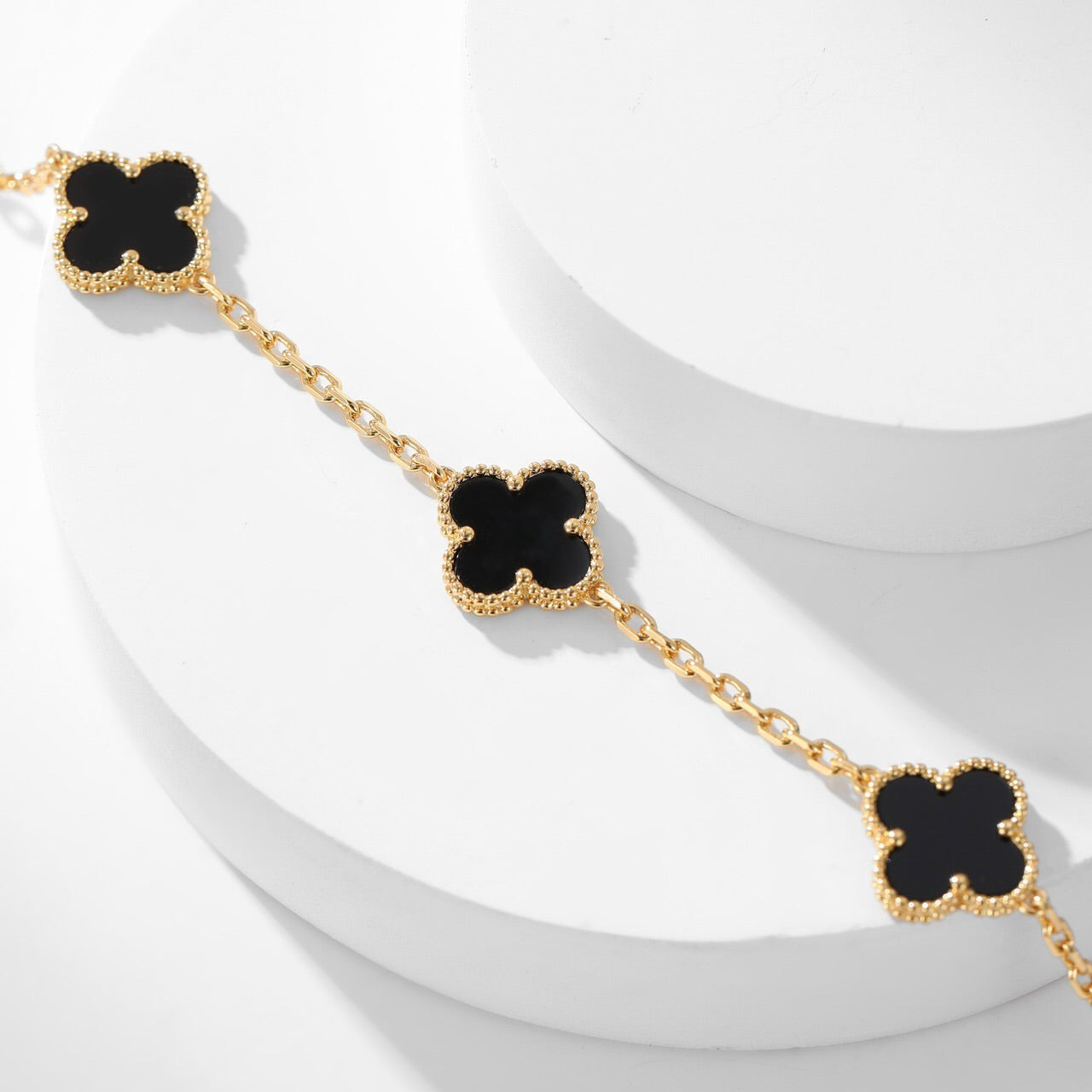 [Star Jewelry]CLOVER 10 MOTIFS ONYX NECKLACE