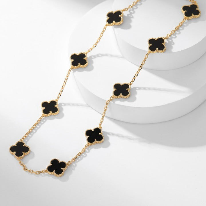 [Star Jewelry]CLOVER 10 MOTIFS ONYX NECKLACE